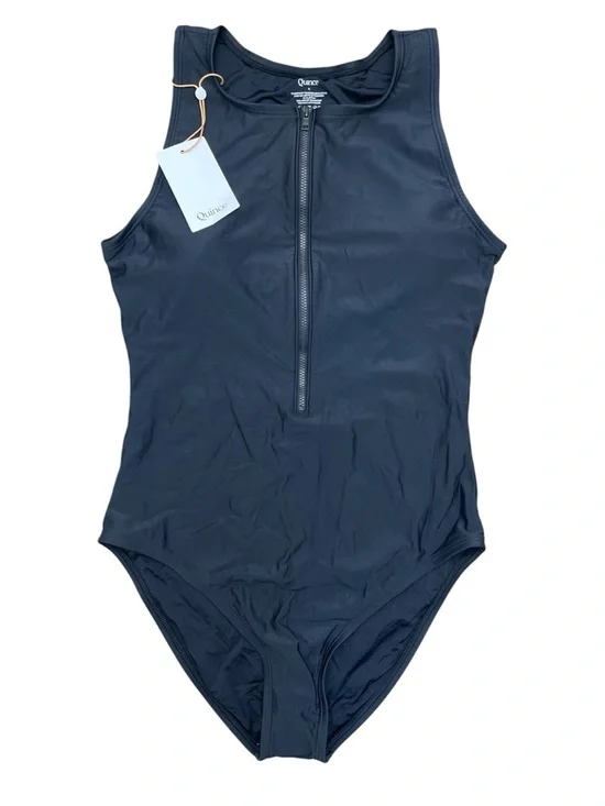 Quince Black Zip Front One-Piece Swimsuit NWT Size M Sustainable Italian Fabric - Picture 3 of 5